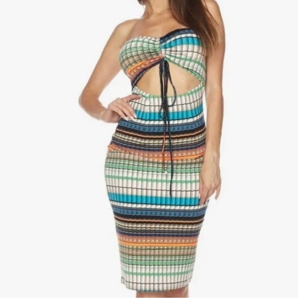 THE SANG MultiColor Brallete Style Tube Top With Pull String Front Bodycon Dress - Picture 3 of 12
